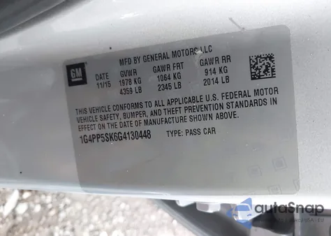 2016 Buick Verano из США, поврежденный, VIN 1G4PP5SK6G4130448